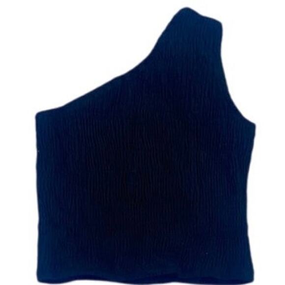 Prettygarden Black One Shoulder Crop Top Women’s Size Small S Crinkle Stretch - Picture 1 of 3
